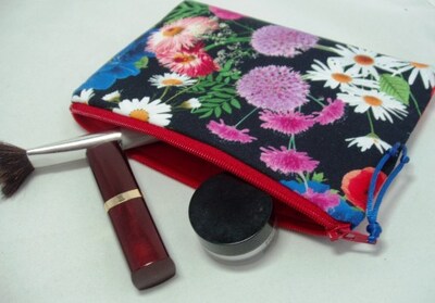 Padded Zipper Cosmetic Jewelry Pouch in Bright Floral Collage Print - image5
